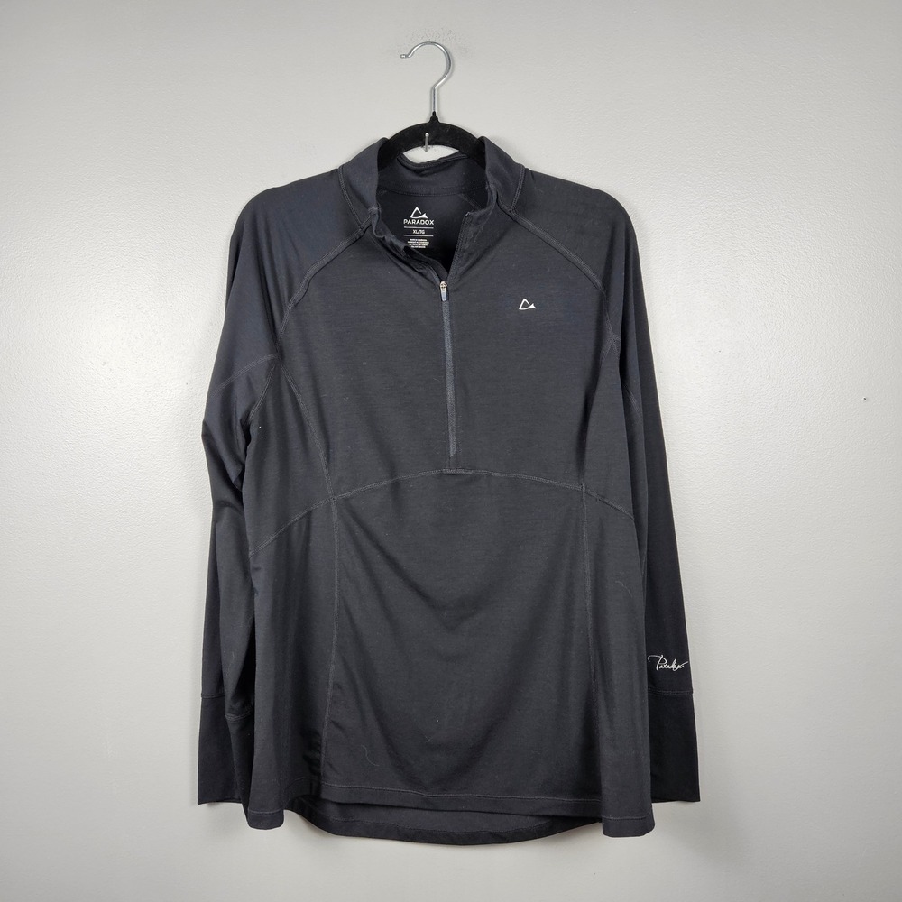 Paradox Womens XL 1/4 Zip Base Layer Merino Wool Athletic Running Pullover Black